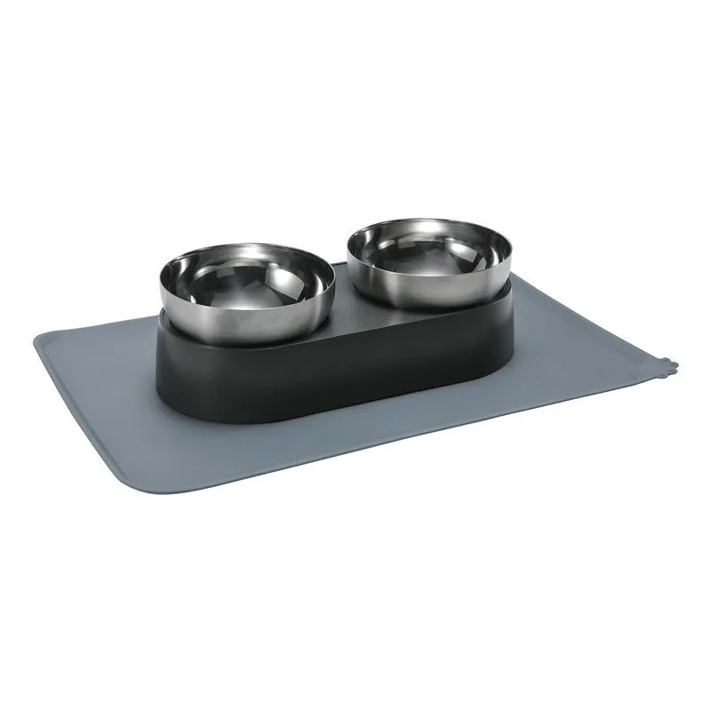 Stainless steel cat dog feeder bowl with electroplated ABS stand and bowl mat