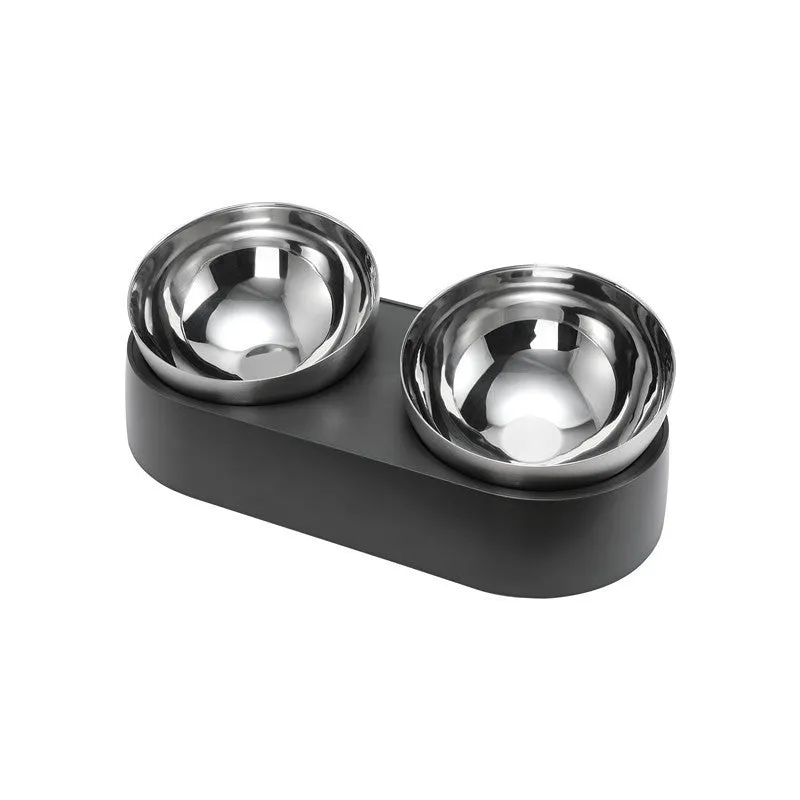 Stainless steel cat dog feeder bowl with electroplated ABS stand and bowl mat