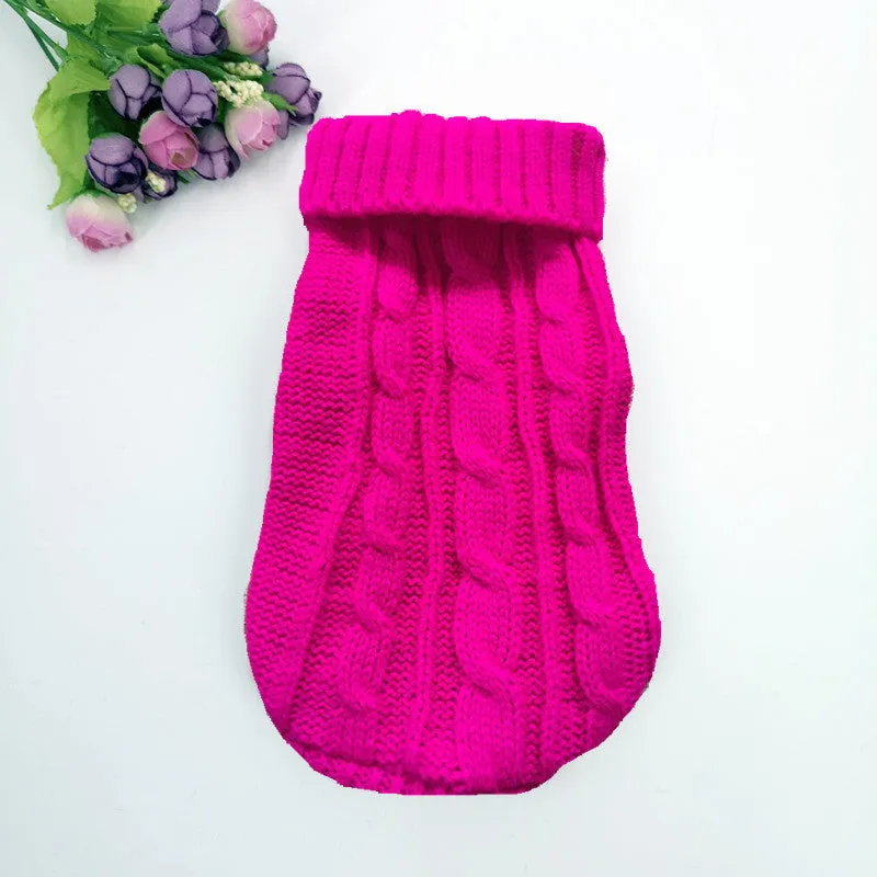 Wool dog sweater for small pets in red, front view on a dog, with knit texture
