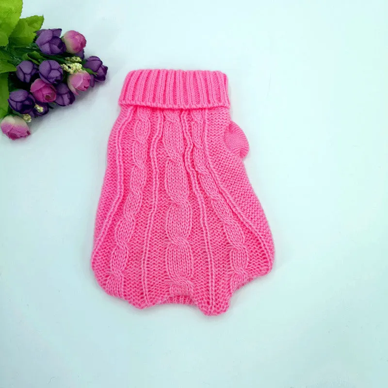 Wool dog sweater for small pets in red, front view on a dog, with knit texture