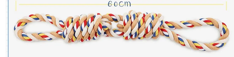 Pet bite rope dog chew toy made from cotton rope, 60 cm length, on light background