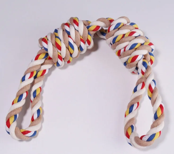 Pet bite rope dog chew toy made from cotton rope, 60 cm length, on light background