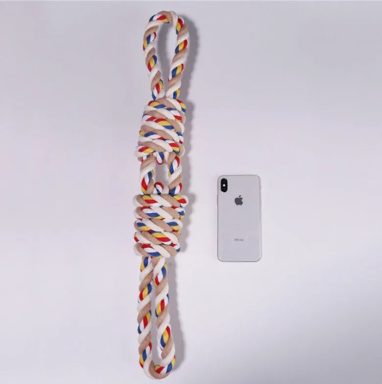 Pet bite rope dog chew toy made from cotton rope, 60 cm length, on light background