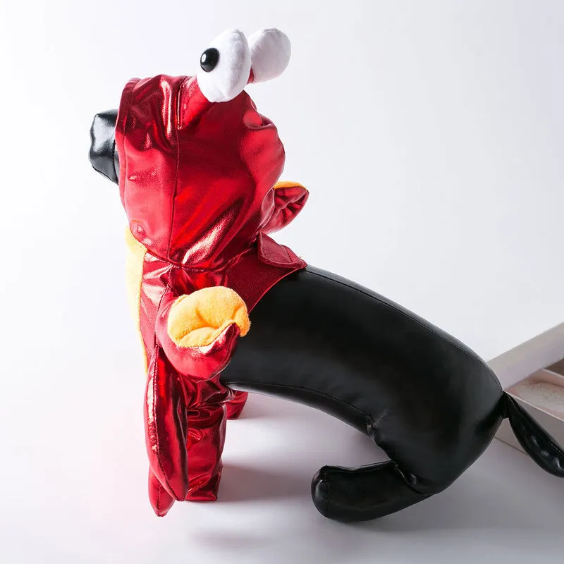 Red PU pet Halloween costume transfiguration outfit for cat or dog on a plain background
