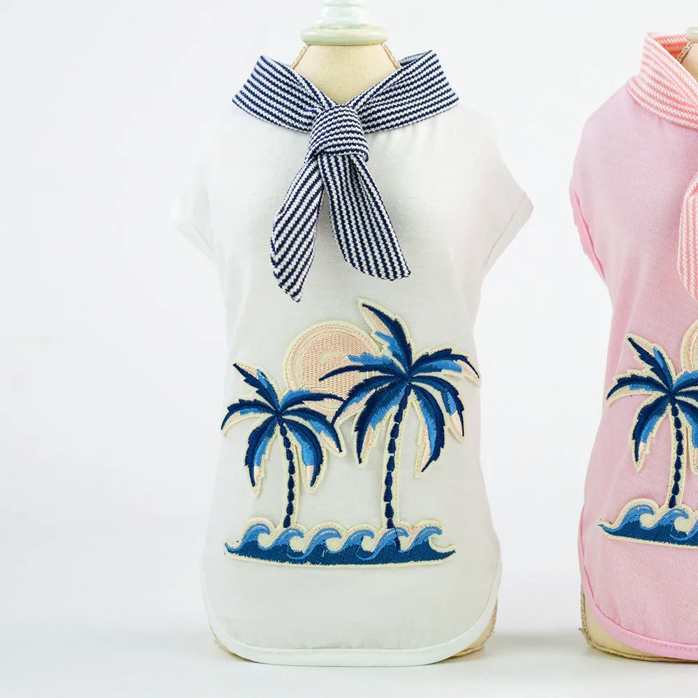 Cotton coconut tree embroidery pet clothing in pink for small to large dogs with casual style