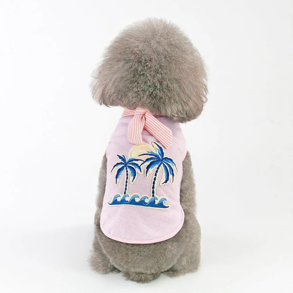 Cotton coconut tree embroidery pet clothing in pink for small to large dogs with casual style