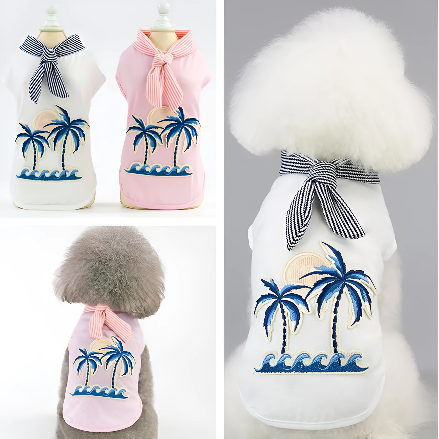 Cotton coconut tree embroidery pet clothing in pink for small to large dogs with casual style