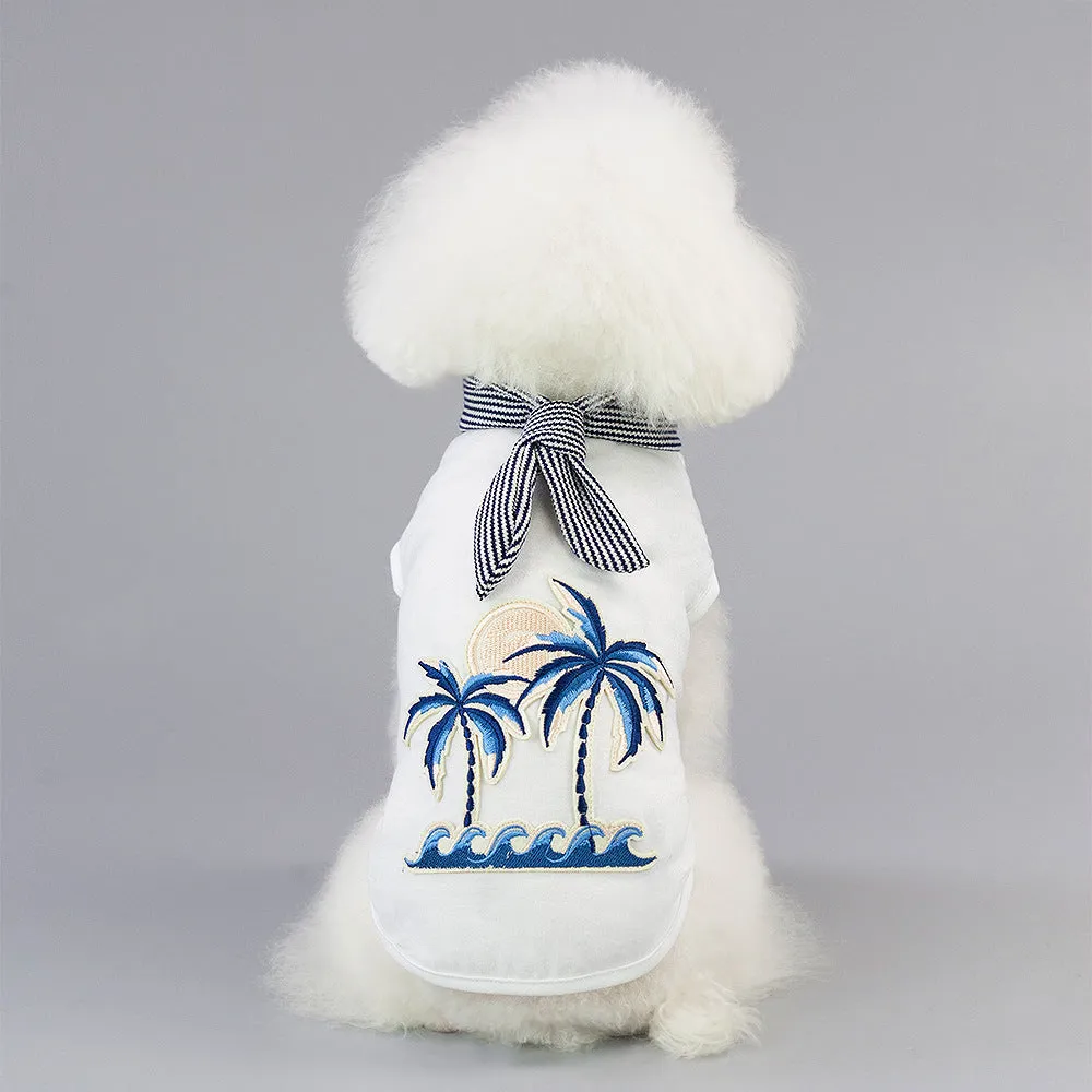 Cotton coconut tree embroidery pet clothing in pink for small to large dogs with casual style