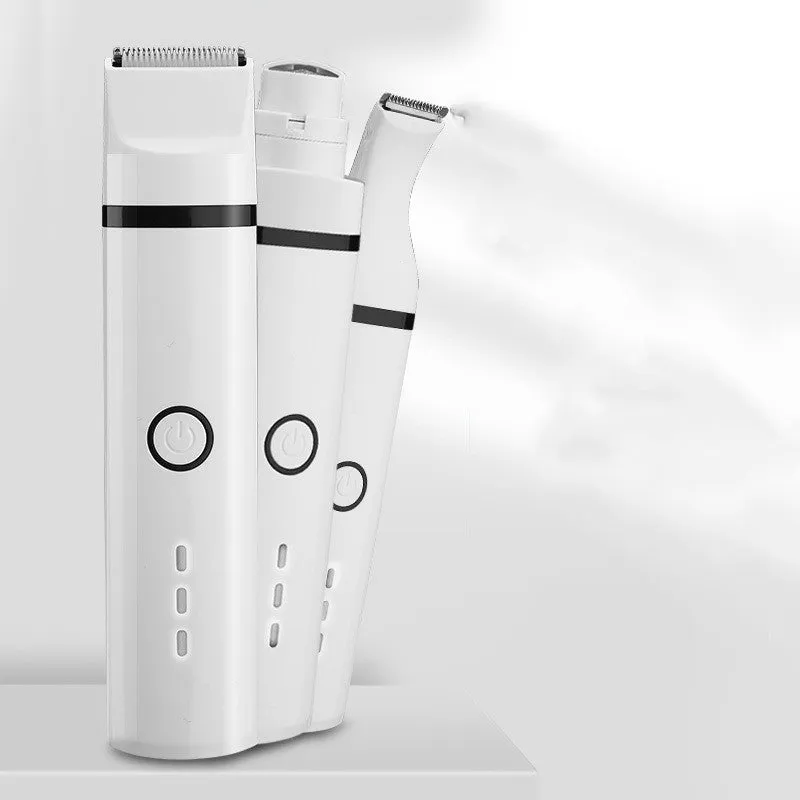 White cordless pet shaving device for dogs with stainless steel blade and automatic grinding head