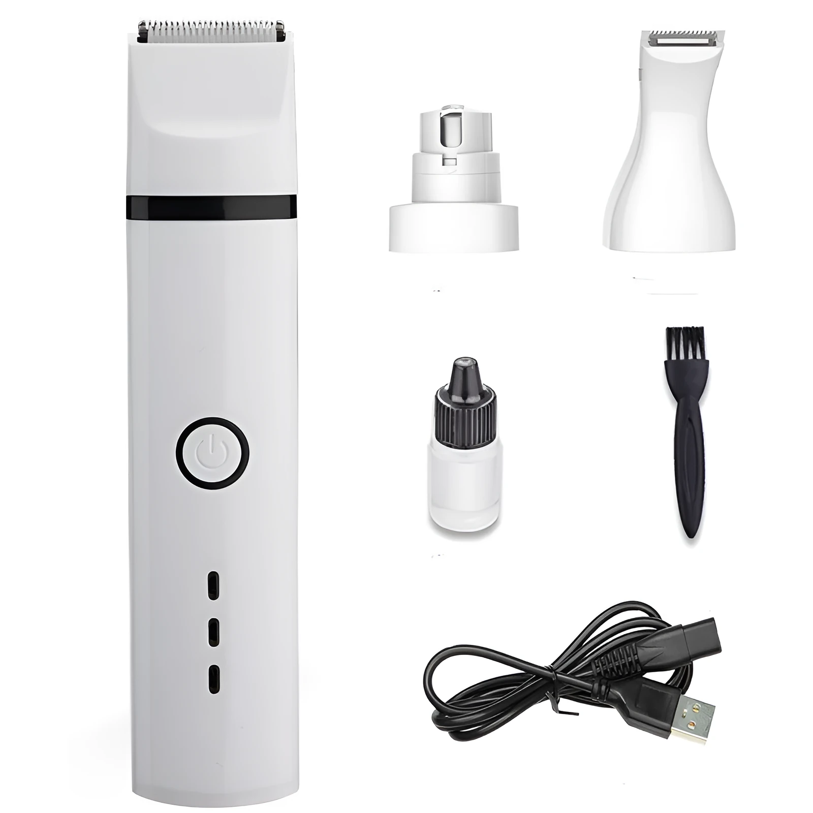 White cordless pet shaving device for dogs with stainless steel blade and automatic grinding head