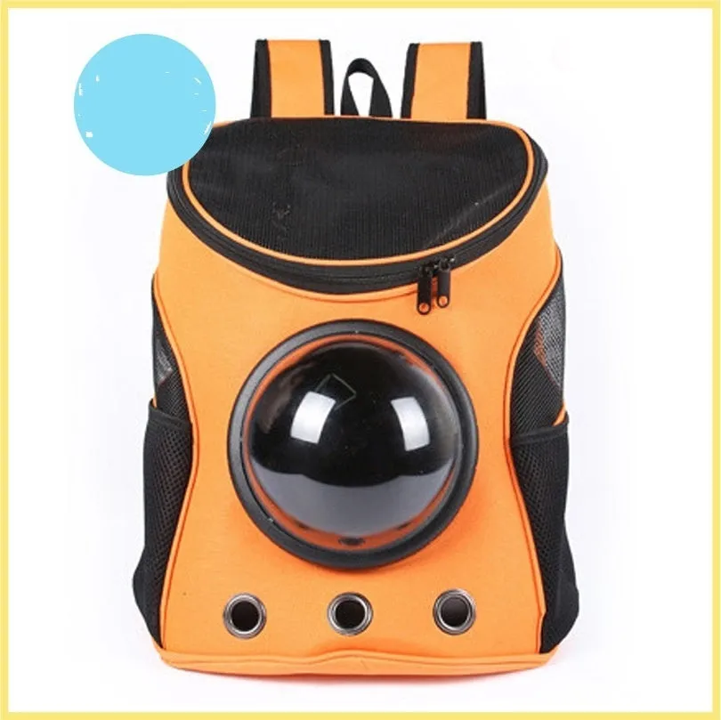Pet space capsule backpack carrier with transparent PC window, ventilation holes, and adjustable straps in black for small cats and dogs 35x31x25 cm