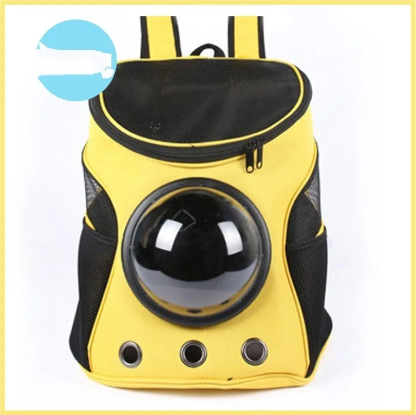 Pet space capsule backpack carrier with transparent PC window, ventilation holes, and adjustable straps in black for small cats and dogs 35x31x25 cm