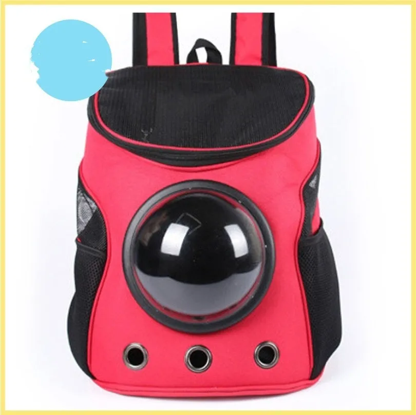 Pet space capsule backpack carrier with transparent PC window, ventilation holes, and adjustable straps in black for small cats and dogs 35x31x25 cm