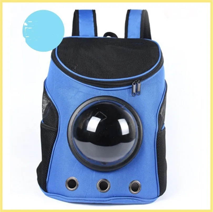 Pet space capsule backpack carrier with transparent PC window, ventilation holes, and adjustable straps in black for small cats and dogs 35x31x25 cm
