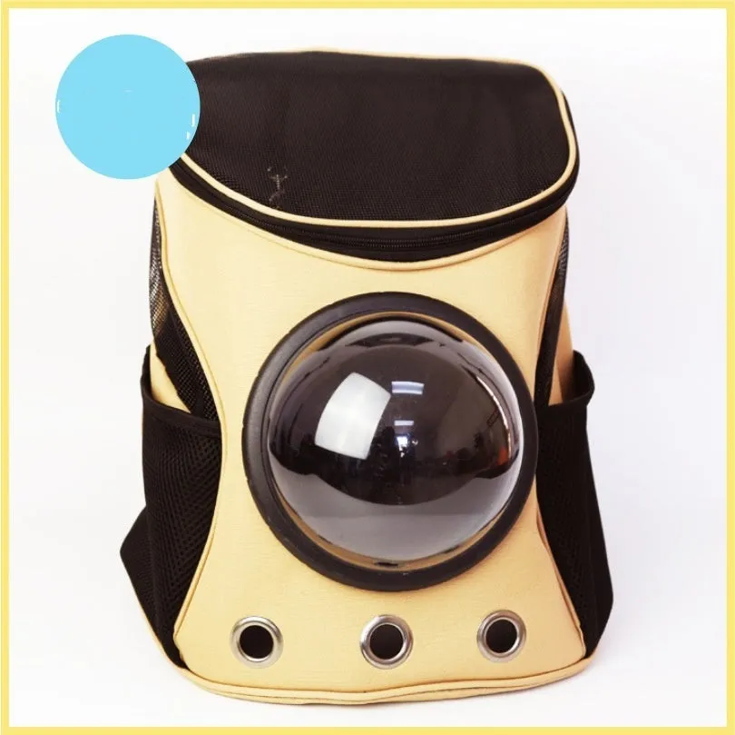 Pet space capsule backpack carrier with transparent PC window, ventilation holes, and adjustable straps in black for small cats and dogs 35x31x25 cm