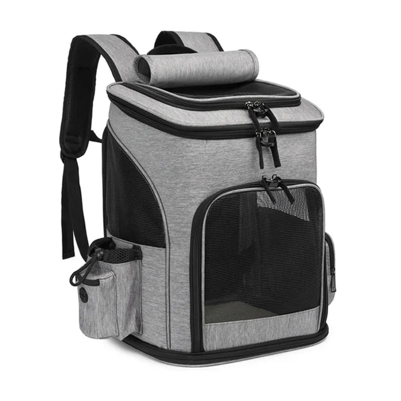 Extendable pet bag in Oxford material, solid colour gray, large 20-35L capacity for dogs and cats