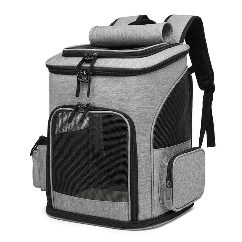 Extendable pet bag in Oxford material, solid colour gray, large 20-35L capacity for dogs and cats