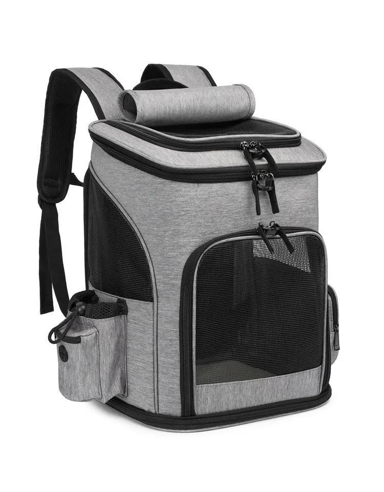 Extendable pet bag in Oxford material, solid colour gray, large 20-35L capacity for dogs and cats