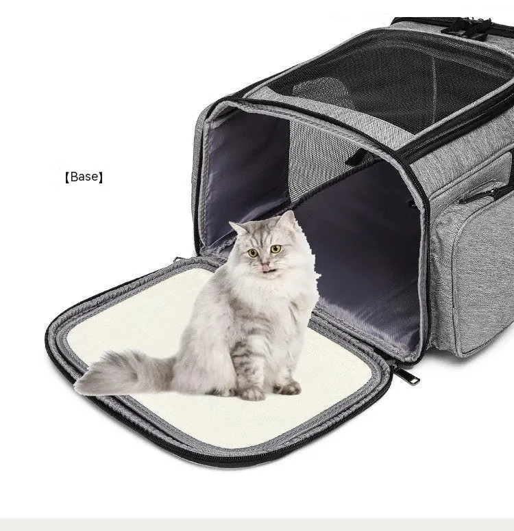 Extendable pet bag in Oxford material, solid colour gray, large 20-35L capacity for dogs and cats