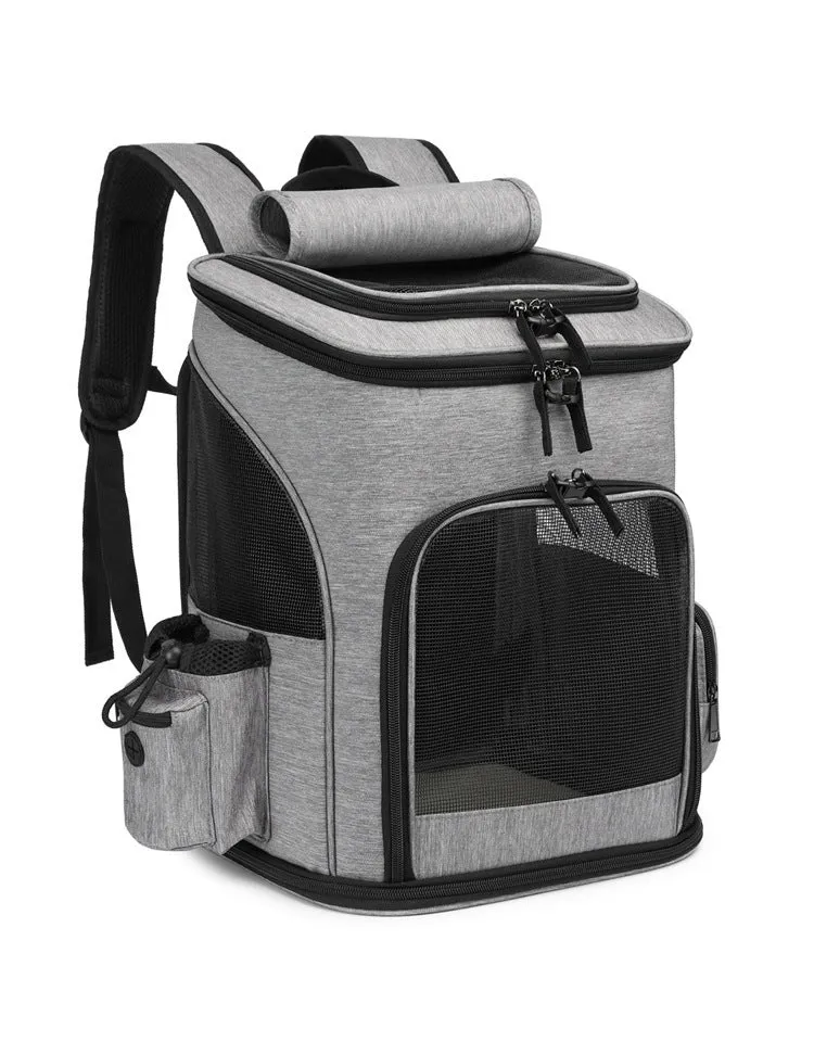 Extendable pet bag in Oxford material, solid colour gray, large 20-35L capacity for dogs and cats