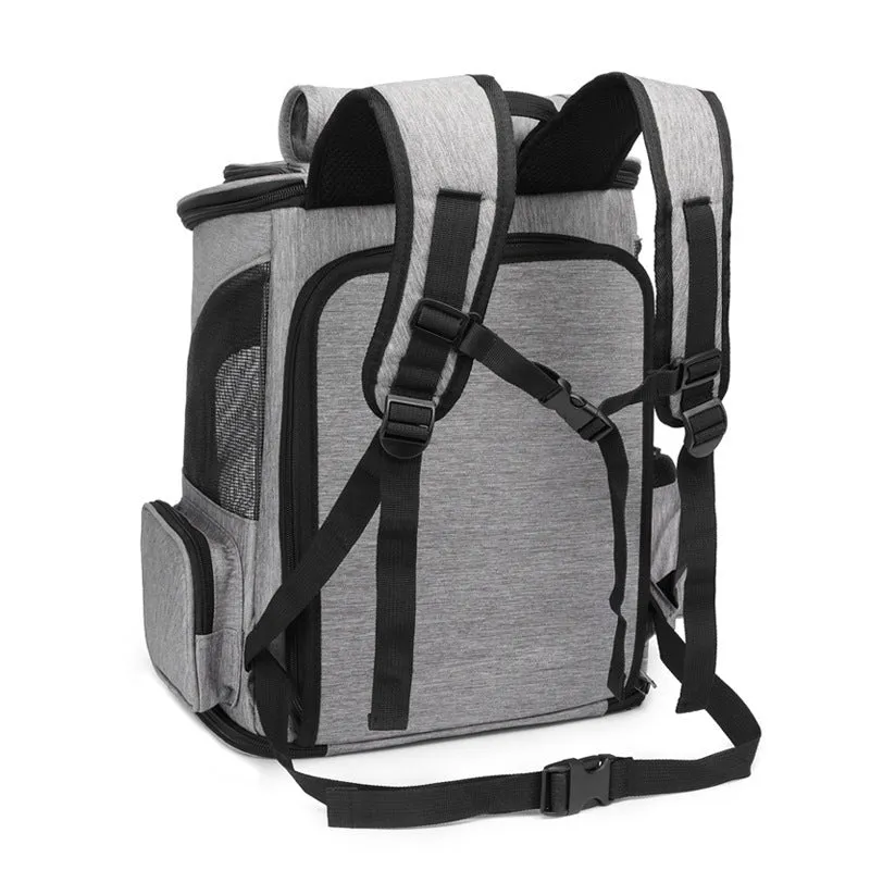 Extendable pet bag in Oxford material, solid colour gray, large 20-35L capacity for dogs and cats