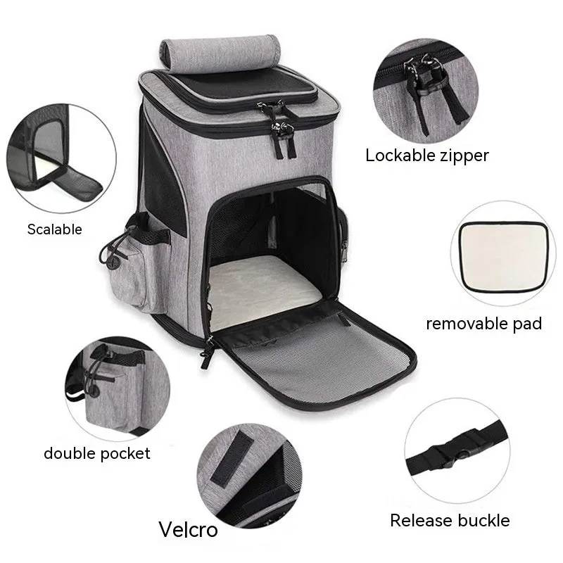 Extendable pet bag in Oxford material, solid colour gray, large 20-35L capacity for dogs and cats