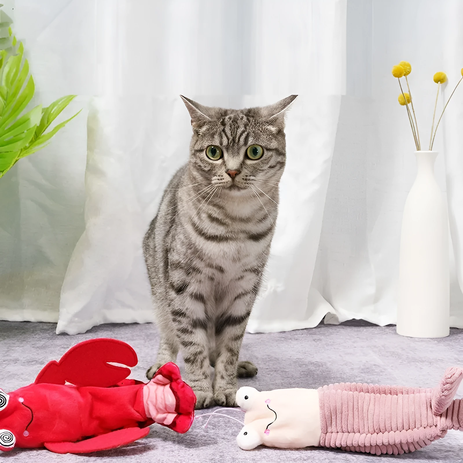 Intelligent automatic cat toy with soft plush fabric, 24x19x6 cm, in Lobster colour