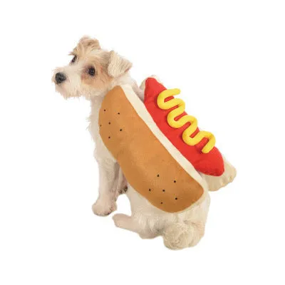 Cotton yellow hot dog burger pet costume on small dog, sizes S M L available