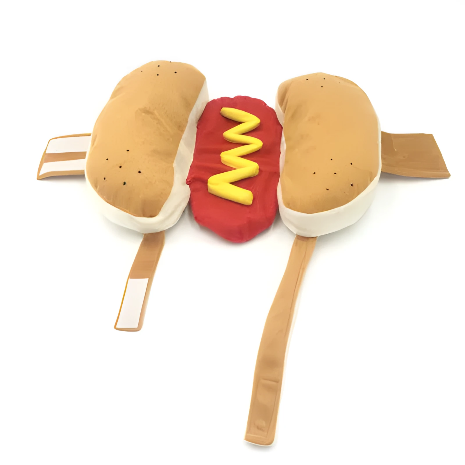 Cotton yellow hot dog burger pet costume on small dog, sizes S M L available