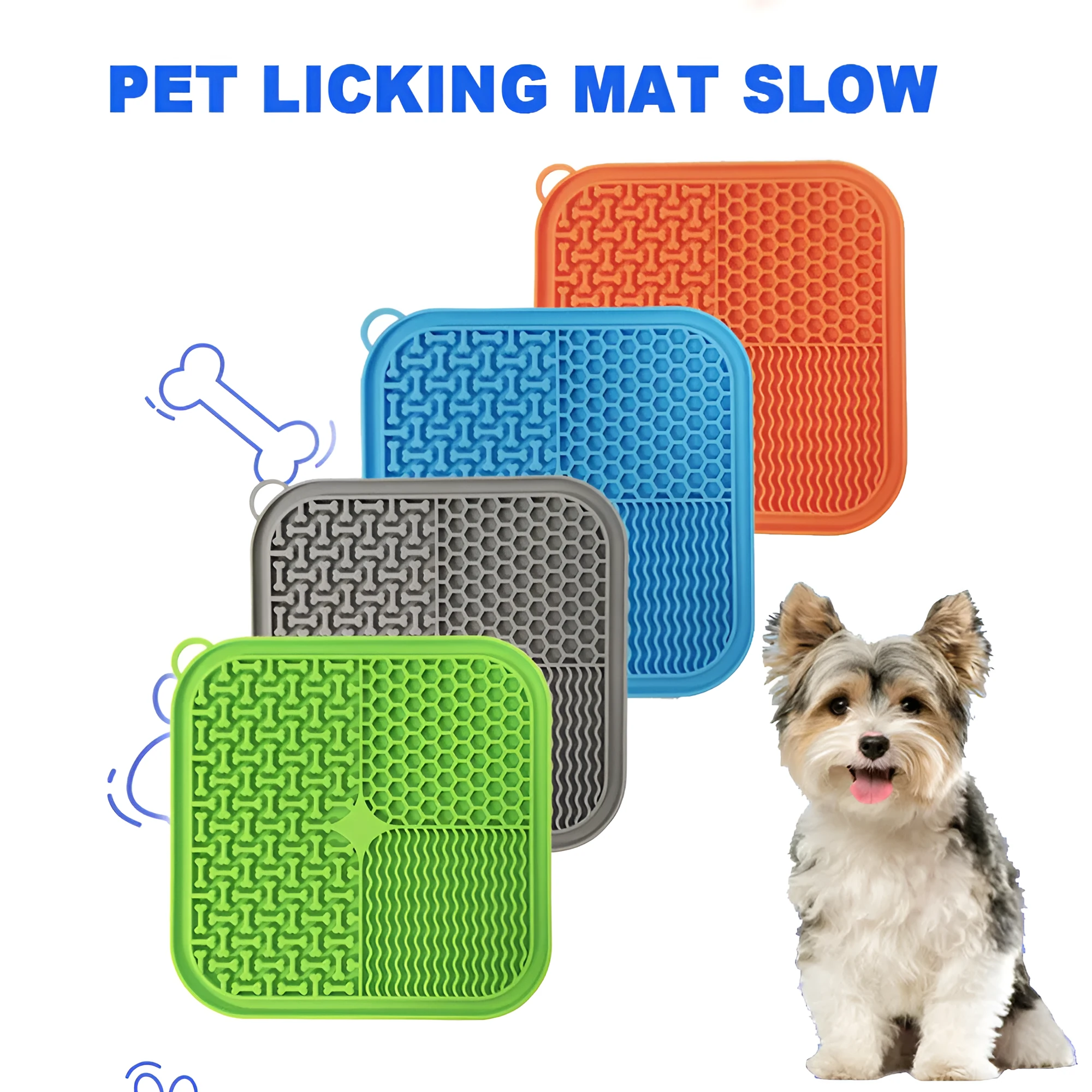 20cm square silicone dog licking mat with suction cups in four colour options