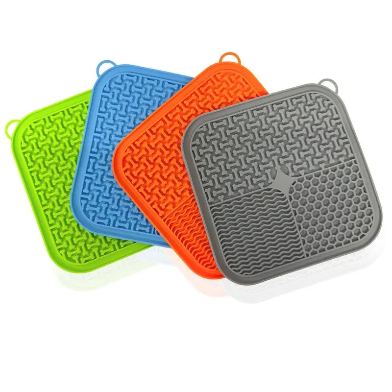 20cm square silicone dog licking mat with suction cups in four colour options