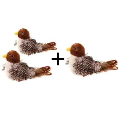 Interactive sounding plush cat toy with simulation bird and mouse electric molar design