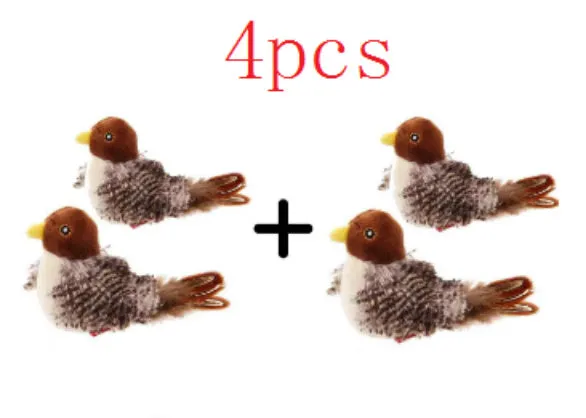 Interactive sounding plush cat toy with simulation bird and mouse electric molar design