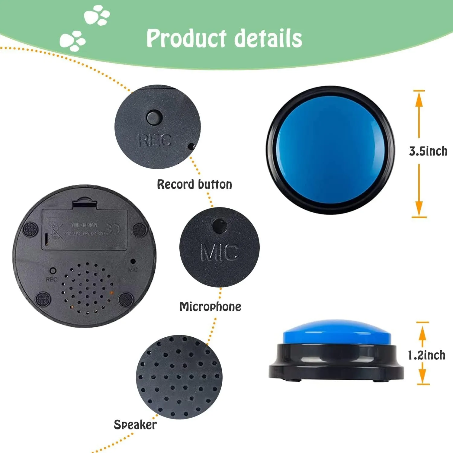 Voice recording button device for pet training in multiple colour options