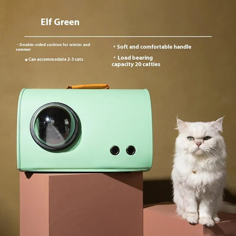 Soft-sided pet carrier bag for cats and small dogs in Elk Orange, Genie Green, or Monet Grey colour options