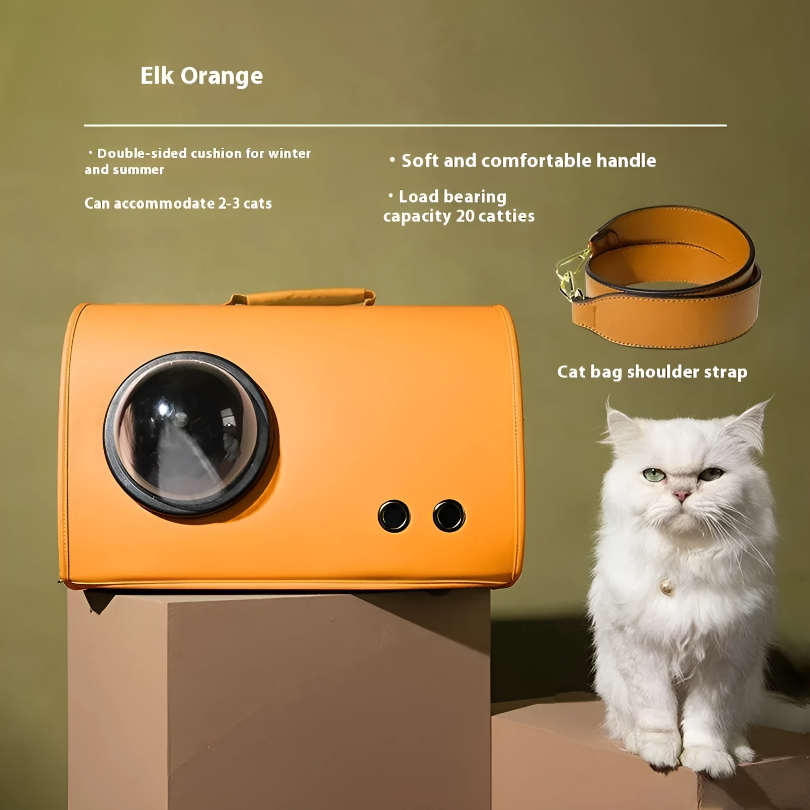 Soft-sided pet carrier bag for cats and small dogs in Elk Orange, Genie Green, or Monet Grey colour options
