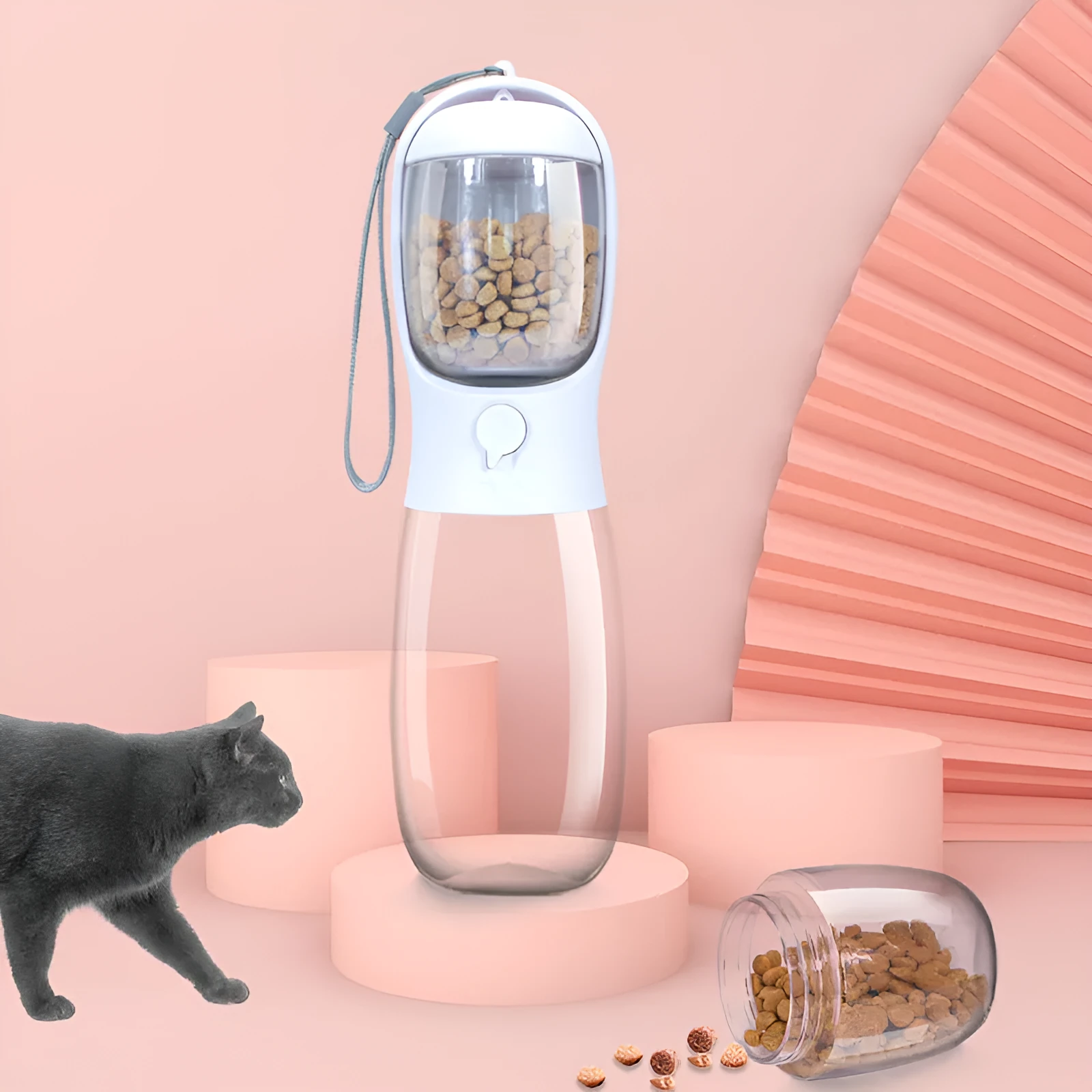 Portable plastic pet water cup for cats and dogs with detachable 550ML capacity in milk white colour