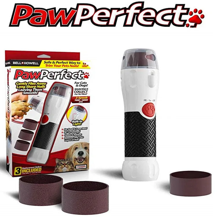 White pet nail polisher grinder with ABS and silicone body on a neutral background