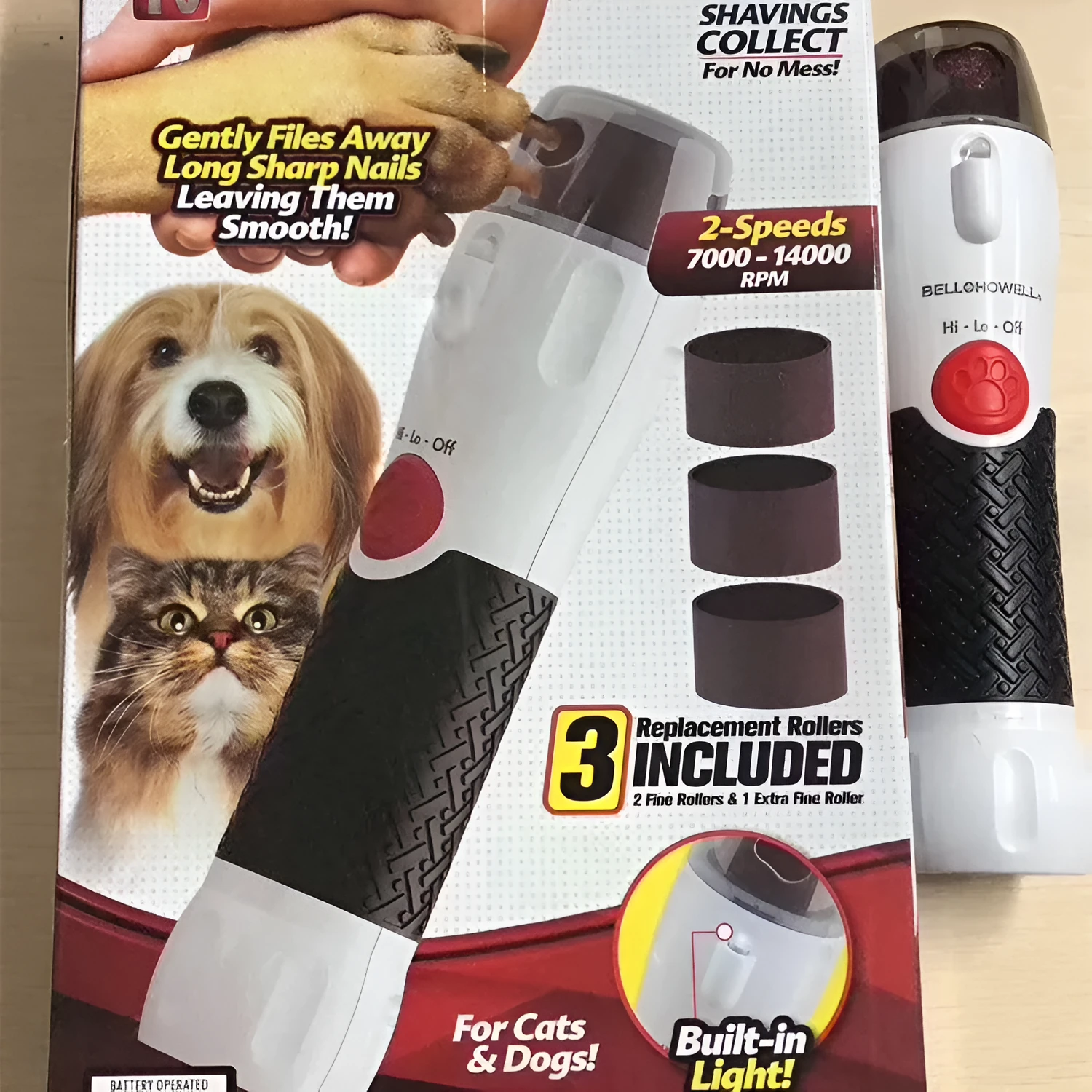 White pet nail polisher grinder with ABS and silicone body on a neutral background