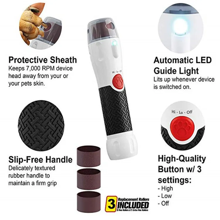White pet nail polisher grinder with ABS and silicone body on a neutral background