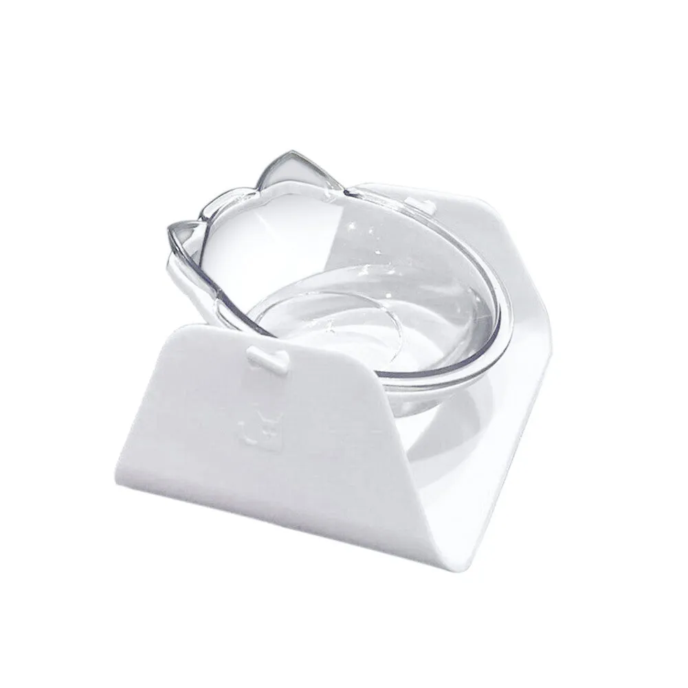 Adjustable plastic cat bowl in white with a 15-degree angle and non-slip base