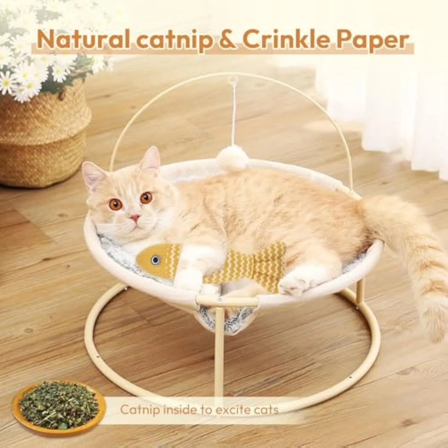 Three catnip fish toys in coffee, gray, and yellow for indoor cat self-play