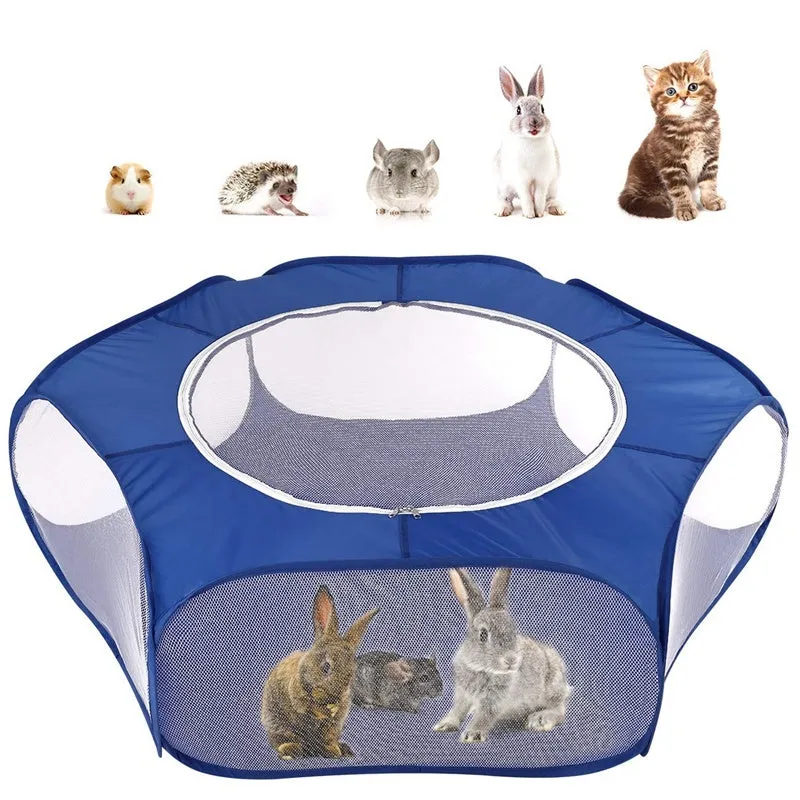 Folding pet fence 120x38 cm blue with breathable zipped cover and waterproof base