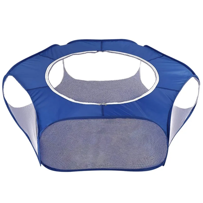 Folding pet fence 120x38 cm blue with breathable zipped cover and waterproof base