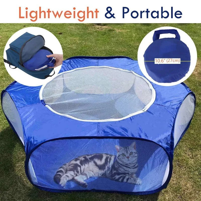 Folding pet fence 120x38 cm blue with breathable zipped cover and waterproof base