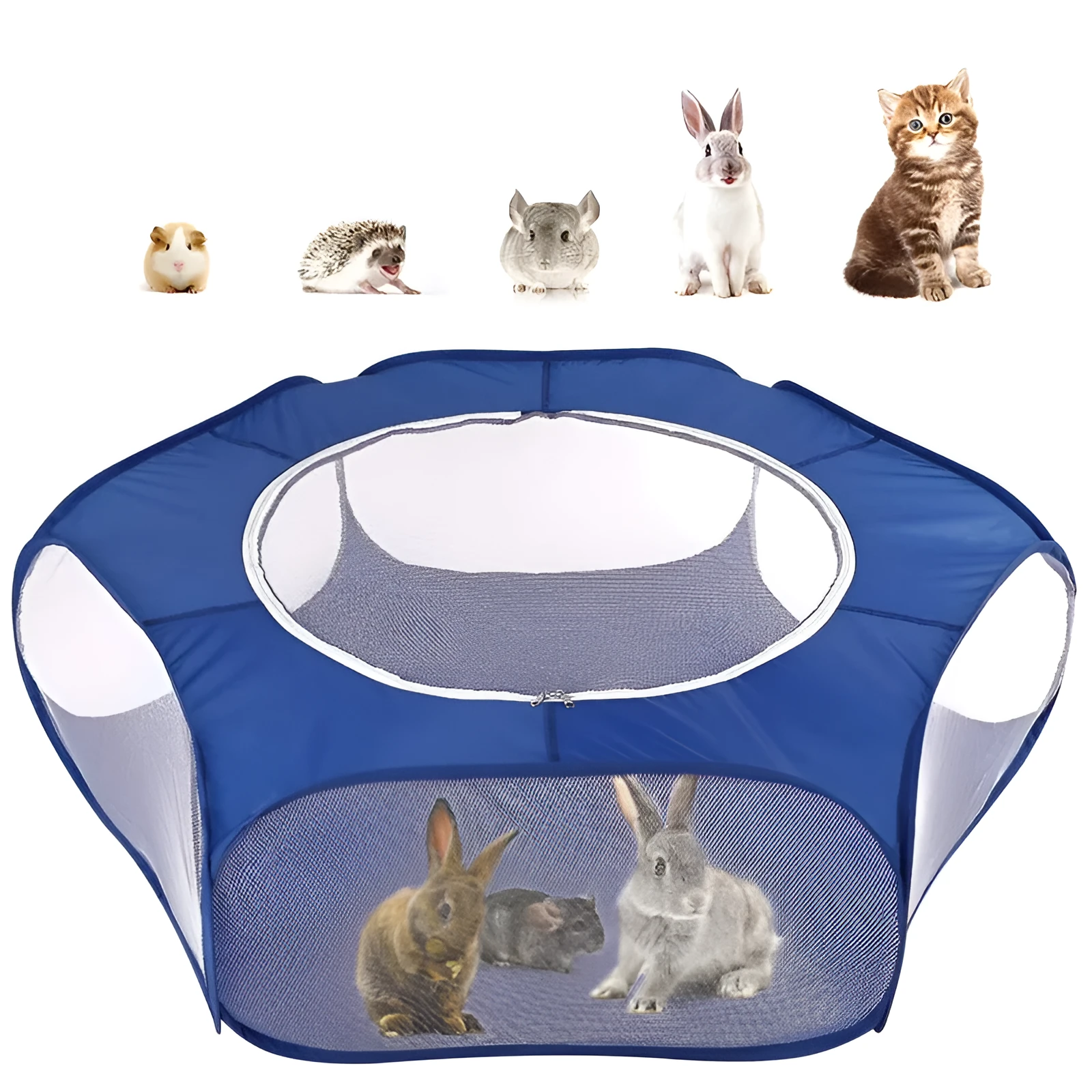 Folding pet fence 120x38 cm blue with breathable zipped cover and waterproof base
