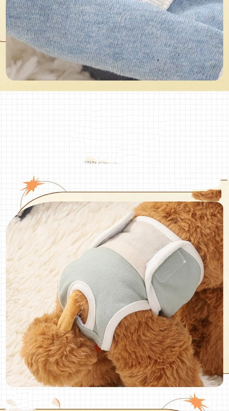 Pure cotton dog safety pants for heat cycle, five colour options, waist sizes S to XL from 24 to 40cm