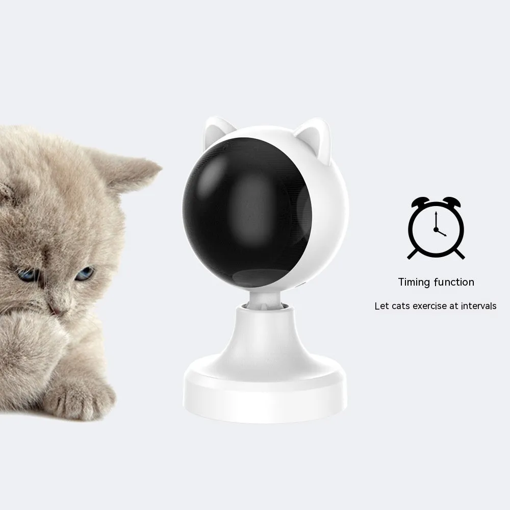 White smart laser cat teaser toy with USB charging on a floor, made of ABS plastic