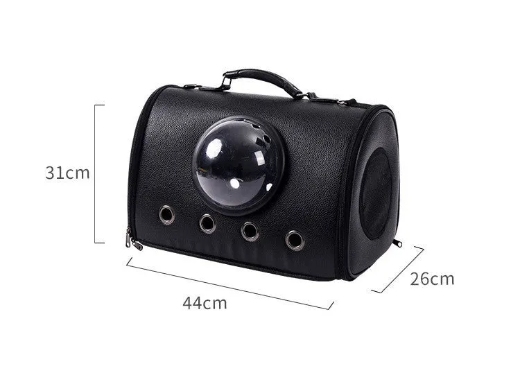 PU leather cat bag space capsule diagonal shoulder carrier in Classic Black with plain finish