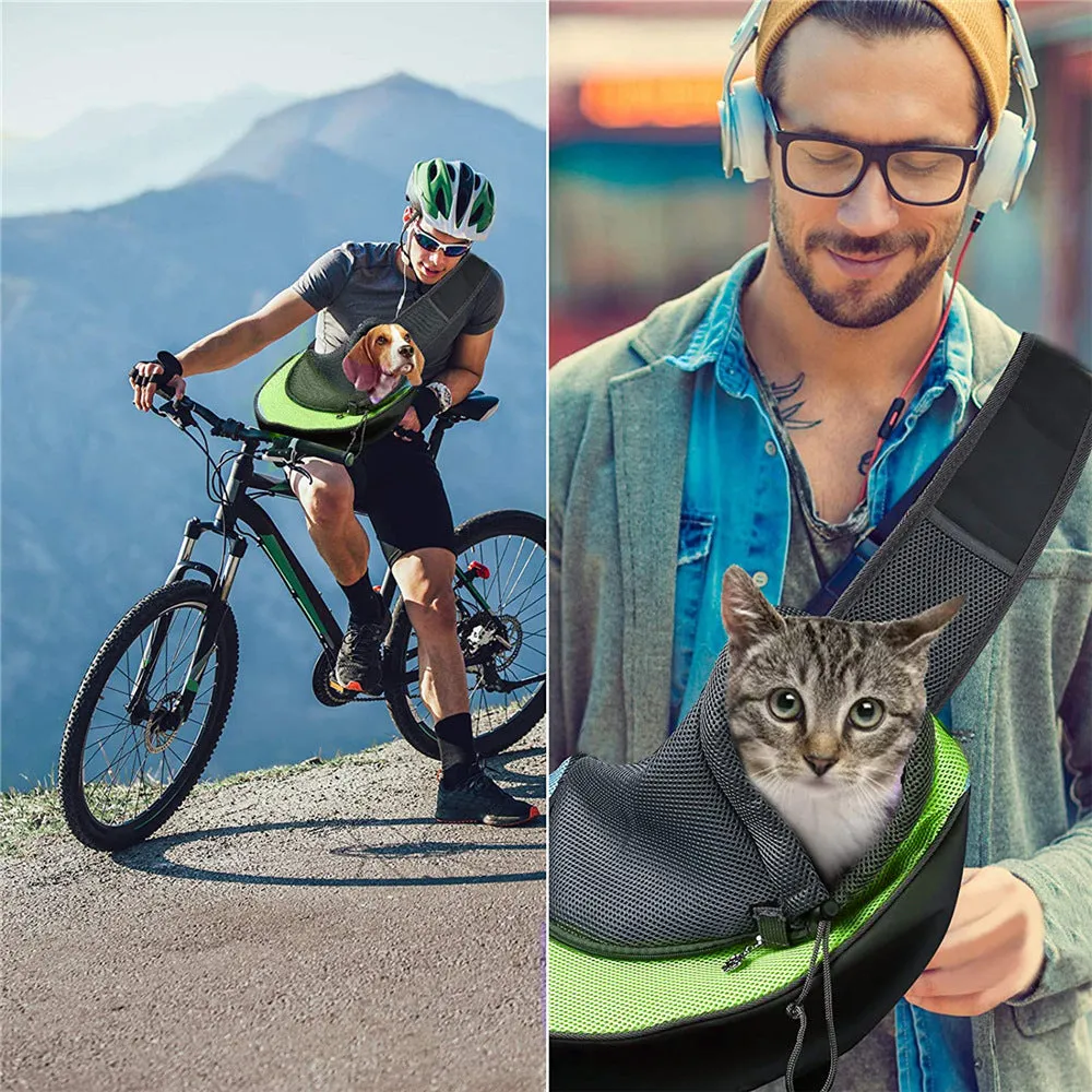 Breathable mesh pet backpack for cats and dogs, small and large sizes, red green black